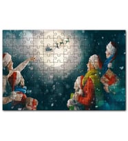 Cakapuzzle Dolunayda Noel Baba Geyiklerini İzleyenler Puzzle Yapboz MDF (Ahşap) (1000 Parça)