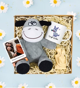 Kişiye Özel Polo Kartlı Sevimli Eşek & Mum Kupa Hediye Seti (Model 3)