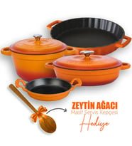 Lava Döküm 4X New Heritage Serisi Döküm Demir Tencere Tava Seti (Turuncu)