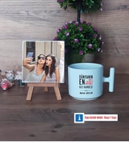 Kız Kardeş Fotoğraflı Dekoratif Taş, Kupa Bardak Beyaz Hediye (Model 12)