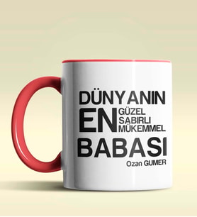Kişiye Özel Dünyanın En En En Babası 2 Temalı Siyah Kupa Bardak (Kırmızı)