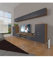 Decoraktiv Eko 9 Mdf Dvd Krom Ayaklı Tv Ünitesi Tv Sehpası (Antrasit - Ceviz)