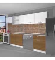 Decoraktiv Elite 280 MDF Hazır Mutfak Dolabı - Tezgah Dahil - Parlak Beyaz (Beyaz - Ceviz)