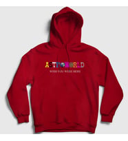 Presmono Unisex Gri Astroworld V4 Travis Scott Kapüşonlu Sweatshirt 44825tt (Kırmızı)