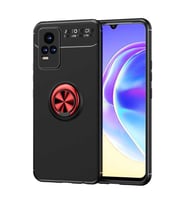 Vivo V21E Kılıf Yüzüklü Magnetli Ravel Case (Siyah-Kırmızı)