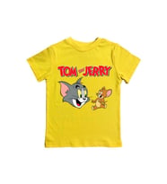 Tom & Jerry baskılı pamuklu penye kumaş yazlık çocuk tişört (Sarı)