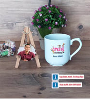 Almanca Öğretmeni Kupa Bardak Beyaz ve Fotoğraflı Ahşap Anahtarlık Hediye (Model 5)