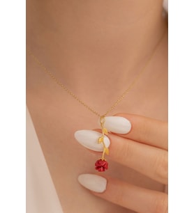 Ters Gül Model 2 Rose Renk Gümüş Kolye (Sarı)