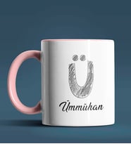Kişiye Özel Ü Harfi Temalı Kara Kalem Tasarım Siyah Renk Kupa (Pembe)