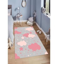 Dijital Baskılı Kaymaz Taban Yıkanabilir Kolay Temizlenir Modern Çocuk Odası Halısı NDÇ-HT-558 (Pembe)