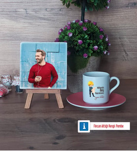 Mühendisler Günü Hediyesi Fotoğraflı Dekoratif Taş, Ahşap Altlıklı Türk Kahvesi Fincanı Hediye (Model 6)