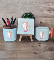 Unicorn Hediye Sepeti Kupa Bardak T Kulplu, Kalemlik ve Dekoratif Taş Kadın Arkadaşa Doğum Günü Hediyesi (Model 7)
