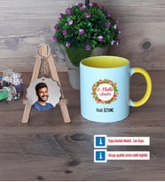 Yılbaşı Hediyesi Kupa Bardak Beyaz ve Fotoğraflı Ahşap Anahtarlık Hediye (Model 7)