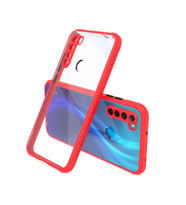 Xiaomi Redmi Note 8 Kılıf Kenar Renkli Sararmaz Şeffaf Kapak (Kırmızı)