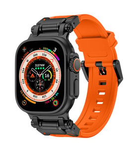 Watch Ultra 49mm KRD-101 Titanyum Metal Başlıklı Silikon Kordon (Siyah - Turuncu)