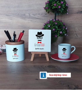 En Cool Baba Hediye Seti Dekoratif Taş, Kalemlik, Ahşap Altlıklı Türk Kahvesi Fincanı Hediye Babaya Hediye (Model 3)