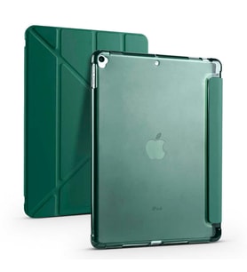 Apple  iPad Pro 10.5 (7.Nesil) Kılıf Kalem Bölmeli Standlı Ön Arka Tam Koruma Katlanabilir Uyku Modlu Kılıf Tri Folding (Koyu Yeşil)