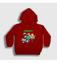 Presmono Unisex Çocuk Beyaz Miners Minecraft Kapüşonlu Sweatshirt 29504tt (Kırmızı)