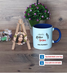 Rehber Öğretmen Kupa Bardak Beyaz ve Fotoğraflı Ahşap Anahtarlık Hediye (Model 3)