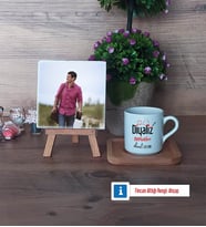 Diyaliz Teknikeri Fotoğraflı Dekoratif Taş, Ahşap Altlıklı Türk Kahvesi Fincanı Hediye Diyaliz Teknikerine Hediye (Model 1)