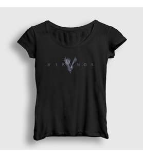 Presmono Kadın Beyaz Logo V2 Vikings T-Shirt 221889tt (Siyah)