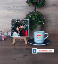 Sevgiliye Hediye Fotoğraflı Dekoratif Taş, Ahşap Altlıklı Türk Kahvesi Fincanı Hediye (Model 4)