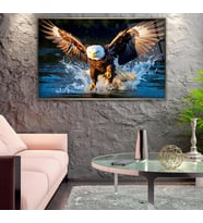 Metal Çerçeveli Kartal Cam Tablo (Bronz)