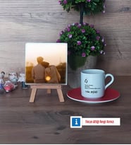 Eşe Hediye Fotoğraflı Dekoratif Taş, Ahşap Altlıklı Türk Kahvesi Fincanı Hediye (Model 3)