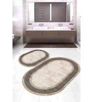 Dijital Baskılı Kaymaz Taban Yıkanabilir Oval 2'li Klozet Takımı Banyo Paspası NOKZ-SD-722 (Kahverengi)