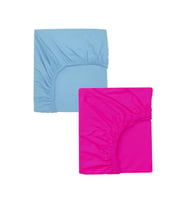 2 Adet 50 x 90 x 10 cm Anne Yanı Lastikli Penye Kumaş Bebek Çarşafı (Fuşya-Bebe Mavi)