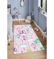 Dijital Baskılı Kaymaz Taban Yıkanabilir Kolay Temizlenir Modern Çocuk Odası Halısı NDÇ-HP-610 (Pembe)