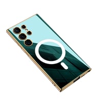 Galaxy S23 Ultra Kılıf Wireless Şarj Özellikli Kenarları Elektroplating Kaplama Aynalı Zore Kent Kılıf (Yeşil)