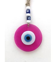 Renkli Cam Nazarlık Duvar Süsü Nazar Boncuğu (Pembe)