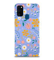 PrinfiFy Samsung Galaxy M30s Uyumlu Lansman Kılıf Çiçek Tasarımlı İçi Kadife Kapak (Lila)