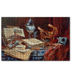 Cakapuzzle Eski Kitaplar Kum Saati Dürbün ve Usturlab  Puzzle Yapboz MDF (Ahşap) (500 Parça)