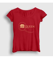 Presmono Kadın Haki Gold Logo Queen T-Shirt 101772tt (Kırmızı)