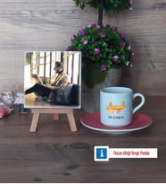 Arkeolog Fotoğraflı Dekoratif Taş, Ahşap Altlıklı Türk Kahvesi Fincanı Hediye (Model 6)