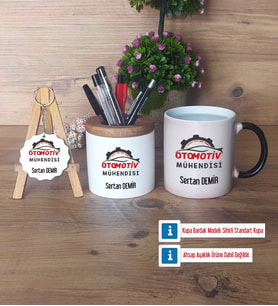 Otomotiv Mühendisi Hediye Sepeti Kalemlik, Kupa Bardak Sihirli, Ahşap Anahtarlık Hediye (Model 1)