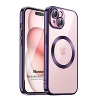 Microsonic Apple iPhone 15 Plus Kılıf MagSafe Luxury Electroplate Siyah (Mor)
