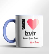 Kişiye Özel İzmit Seninle Daha Güzel Tema Siyah Renk Kupa (Mavi)
