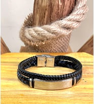 2li Örgü Kordon Deri Çelik Mixli Sade Şık Trend Model Erkek Bileklik 22 cm (Gümüş)