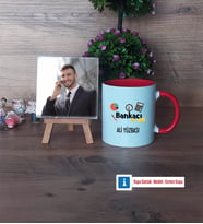 Bankacı Fotoğraflı Dekoratif Taş, Kupa Bardak Beyaz Hediye (Model 2)
