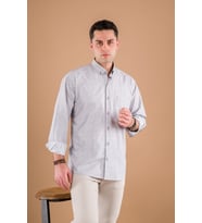 BİCAN KLASİK KESİM CEPLİ ŞAL DESEN PAMUKLU UZUN KOL GÖMLEK (Gri)