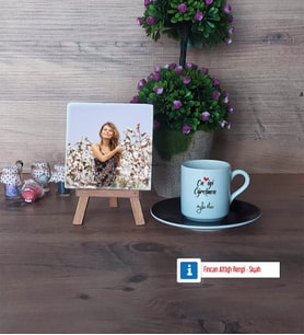 En İyi Öğretmen Fotoğraflı Dekoratif Taş, Ahşap Altlıklı Türk Kahvesi Fincanı Hediye (Model 7)
