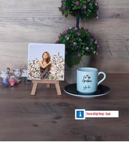 En İyi Öğretmen Fotoğraflı Dekoratif Taş, Ahşap Altlıklı Türk Kahvesi Fincanı Hediye (Model 7)
