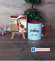 Happy Birthday Fotoğraflı Dekoratif Taş, Kupa Bardak Beyaz Hediye (Model 2)