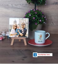Babalar Günü Hediyesi Fotoğraflı Dekoratif Taş, Ahşap Altlıklı Türk Kahvesi Fincanı Hediye Babaya Hediye (Model 8)