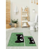 EVDEYA Baskılı Yıkanabilir Kedi Desenli İkili Banyo Halısı Paspas Klozet Takımı, KLOZET-40-GRİ, (Yeşil)