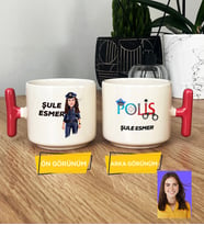 Kişiye Özel Karikatürlü Polis Hediye T Kupa Bardak Kadın Polise Polisler Günü Hediyesi (Pembe)