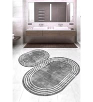Dijital Baskılı Kaymaz Taban Yıkanabilir Oval 2'li Klozet Takımı Banyo Paspası NOKZ-HT-487 (Gri)